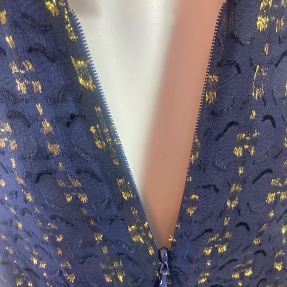 🐲💙J.Crew Gold Metallic Textured-Dot Navy Dress - Picture 10 of 12